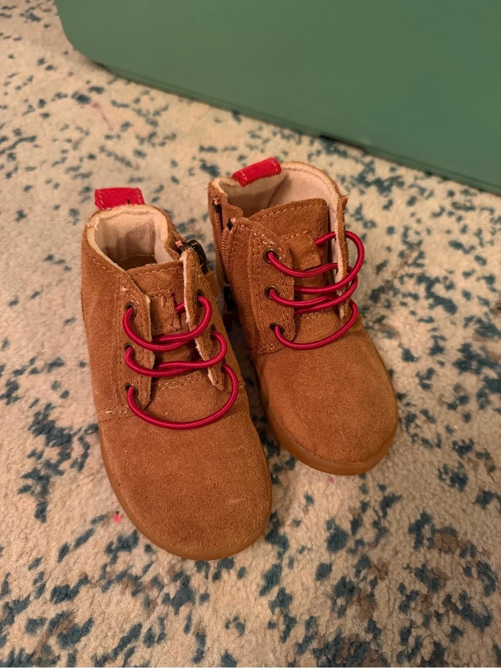 UGG Kids Tan Suede Ankle Boots with Red Accents